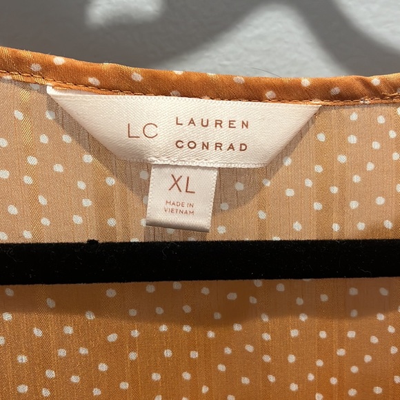 LC LAUREN CONRAD white polka dot caramel blouse - Picture 2 of 4